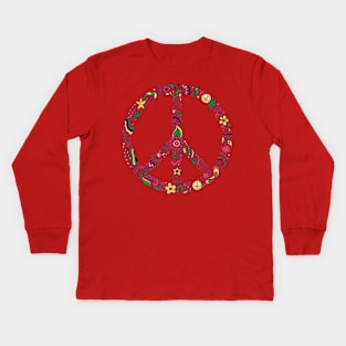 Floral Peace Sign - On the Back of Kids Long Sleeve T-Shirt